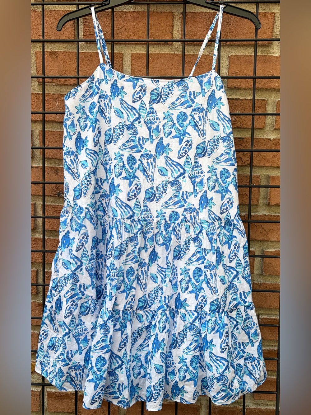 Lilly Pulitzer Alessia Cotton Blue Shell-Print Tiered Sundress